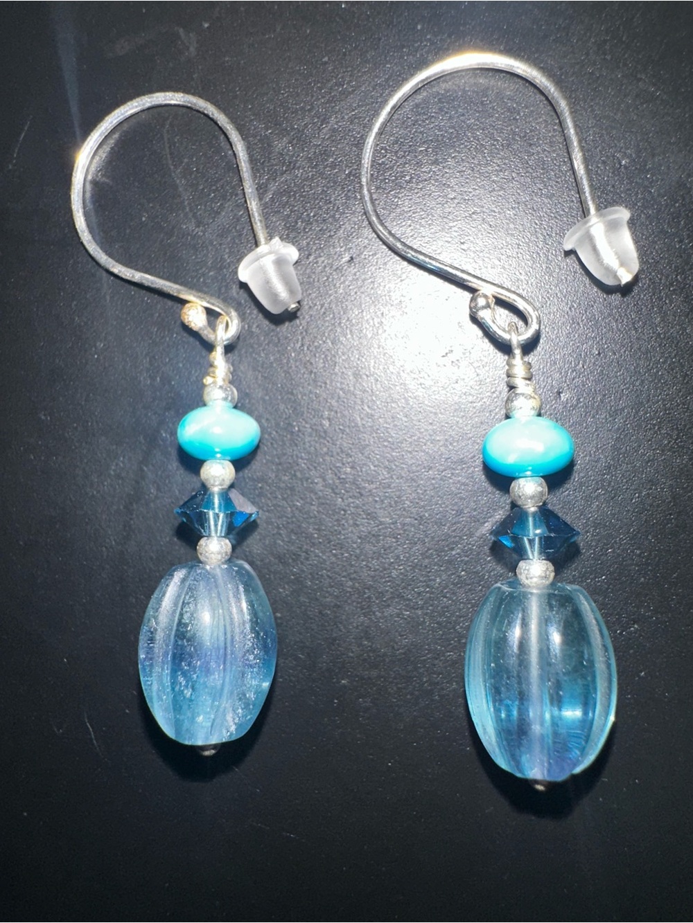 .925 Kingman Turquoise, Swarovski Crystal, and Fluorite Earrings!!